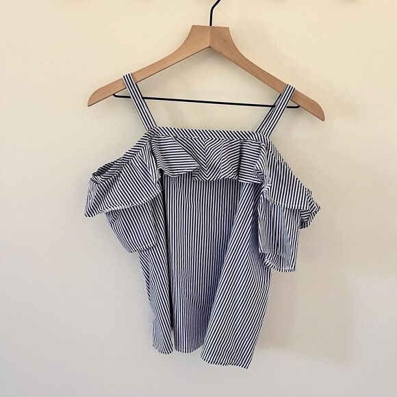 Elodie Stripe Blue & White Off The Shoulder Top - Large - Picture 3 of 9